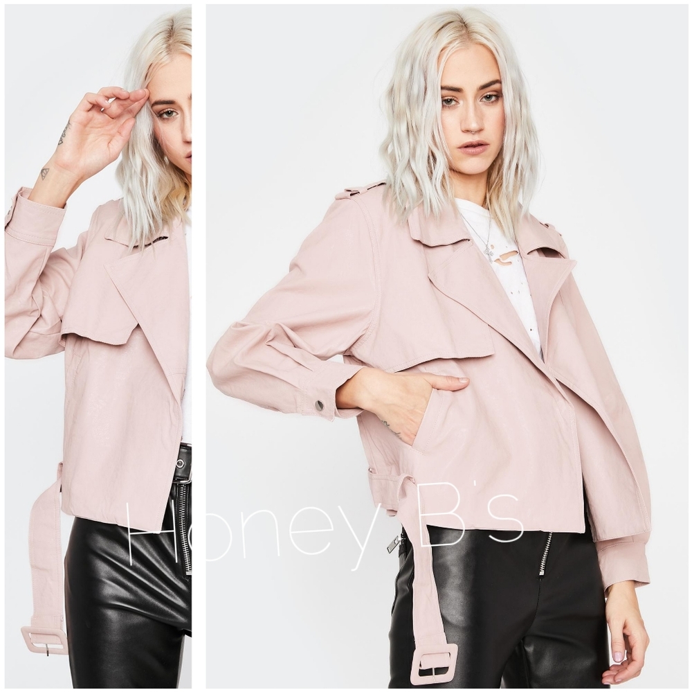 Blush Moto Biker Jacket Drape Collar Rayon Blend - Picture 2 of 3